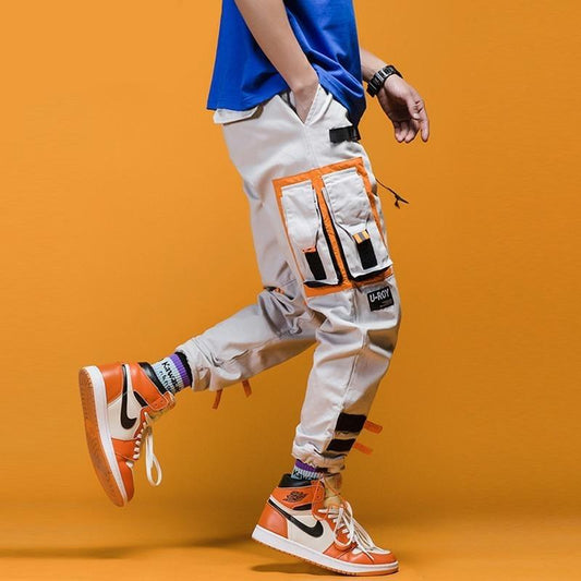 Pantalon cargo homme style salopettes beige / orange