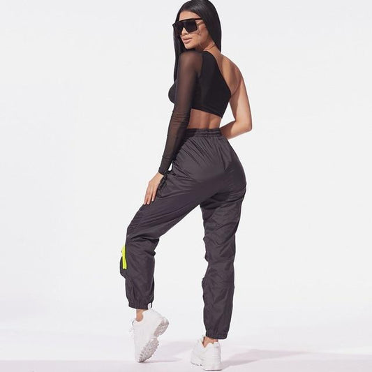 Pantalon cargo femme ensemble rose avec poches à fermeture