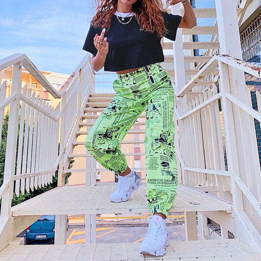 Pantalon cargo femme green print