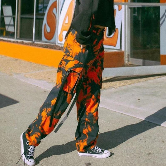 Pantalon cargo femme orange militaire