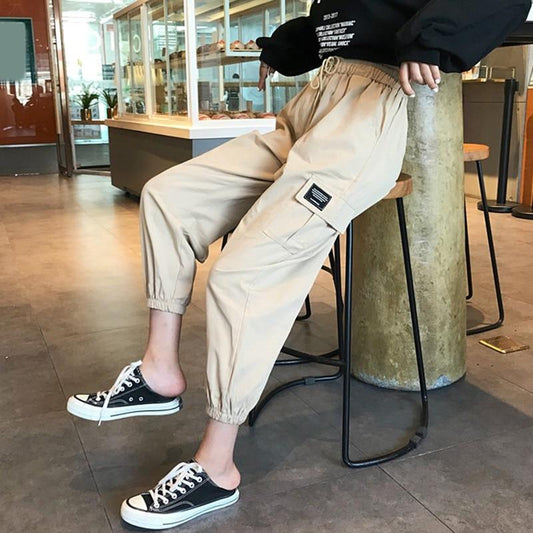 Pantalon cargo femme taille et bas élastiquée avec poches