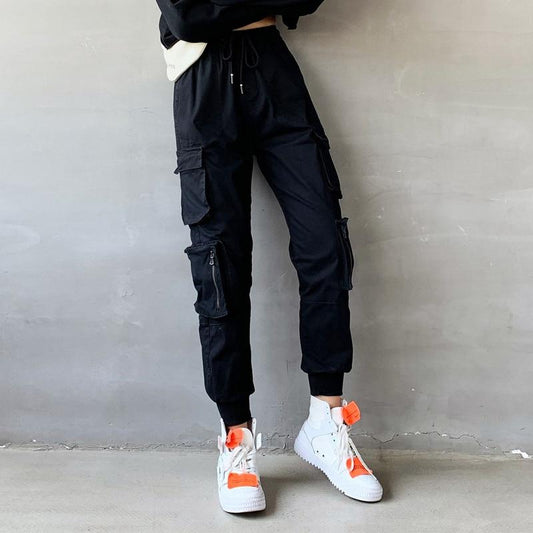 Pantalon cargo femme taille haute fermeture éclair