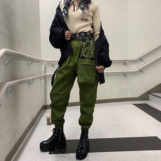 Pantalon cargo femme treillis hip-hop baggy