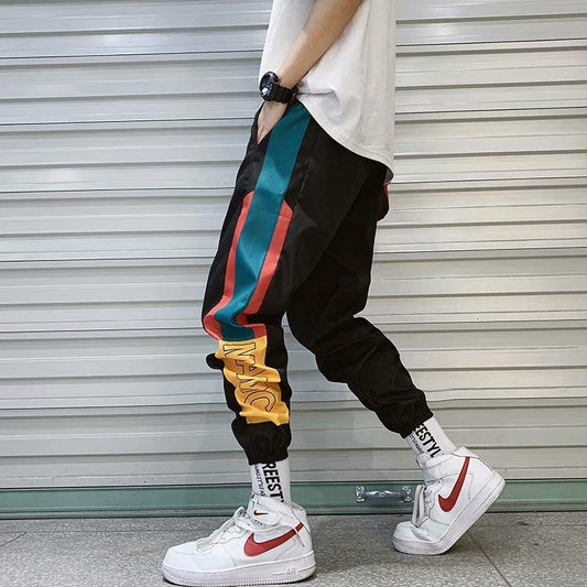 Pantalon cargo homme avec bandes bicolores