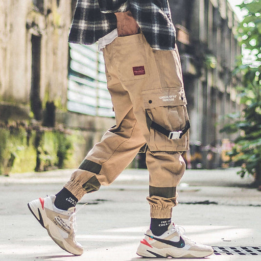 Pantalon cargo homme beige chevilles élastique