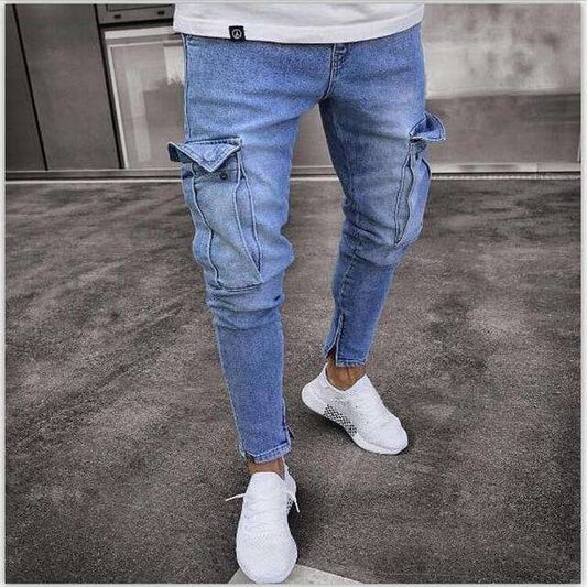 Pantalon cargo homme élastique jeans moulant destroy