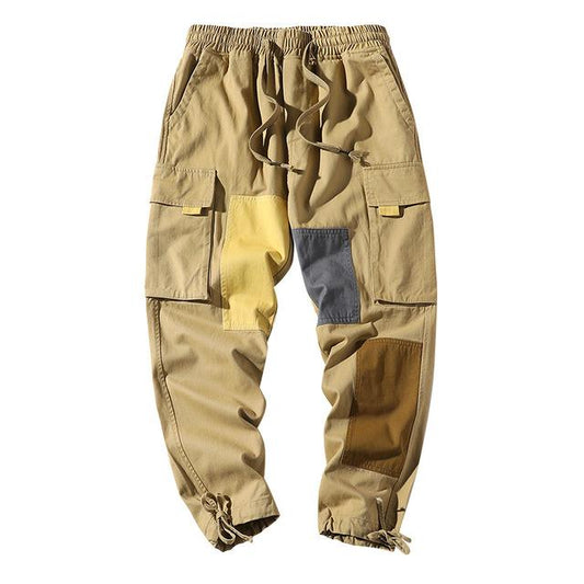 Pantalon cargo homme élastique patchs de couleurs