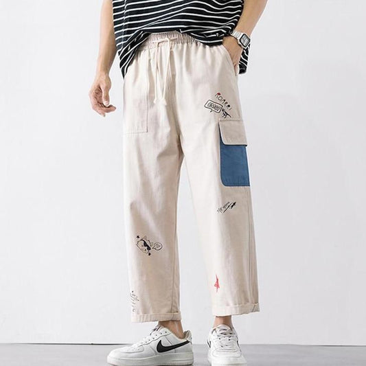 Pantalon cargo homme évasé à poches colorées