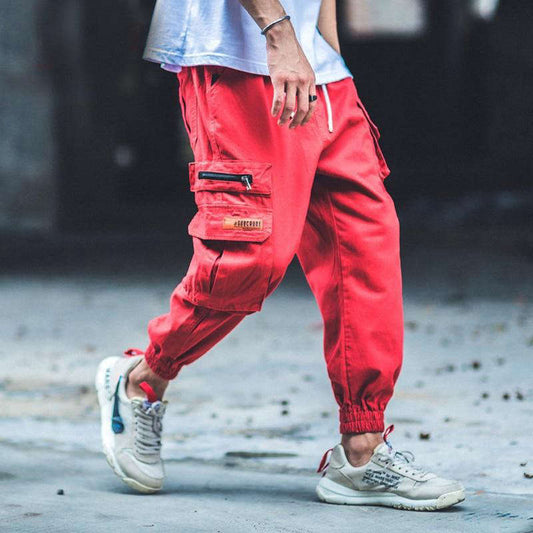 Pantalon cargo homme rouge serrée